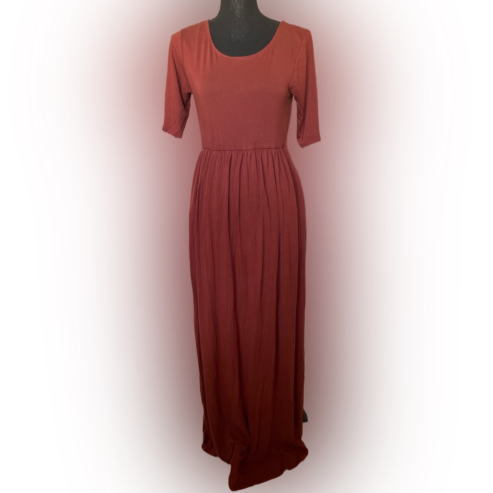 Zenana Outfitters Women’s Dress medium Rust Brown Pockets Half Sleeve Stretch